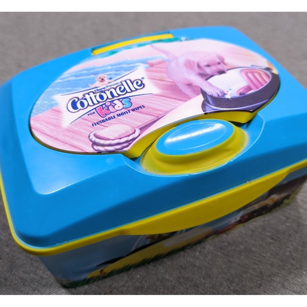 2009 Cottonelle Kids Flushable Wipes‎ reusable container Blue puppy empty READ